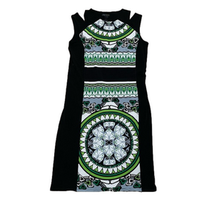 Eva Varro Geometric Slimming Green and Black Midi Dress Size Large